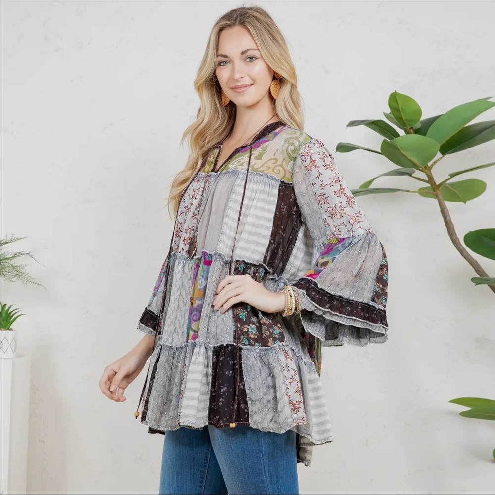 Young Threads Patchwork Boho Oversized Tunic Top Multicolor Small - Picture 7 of 15